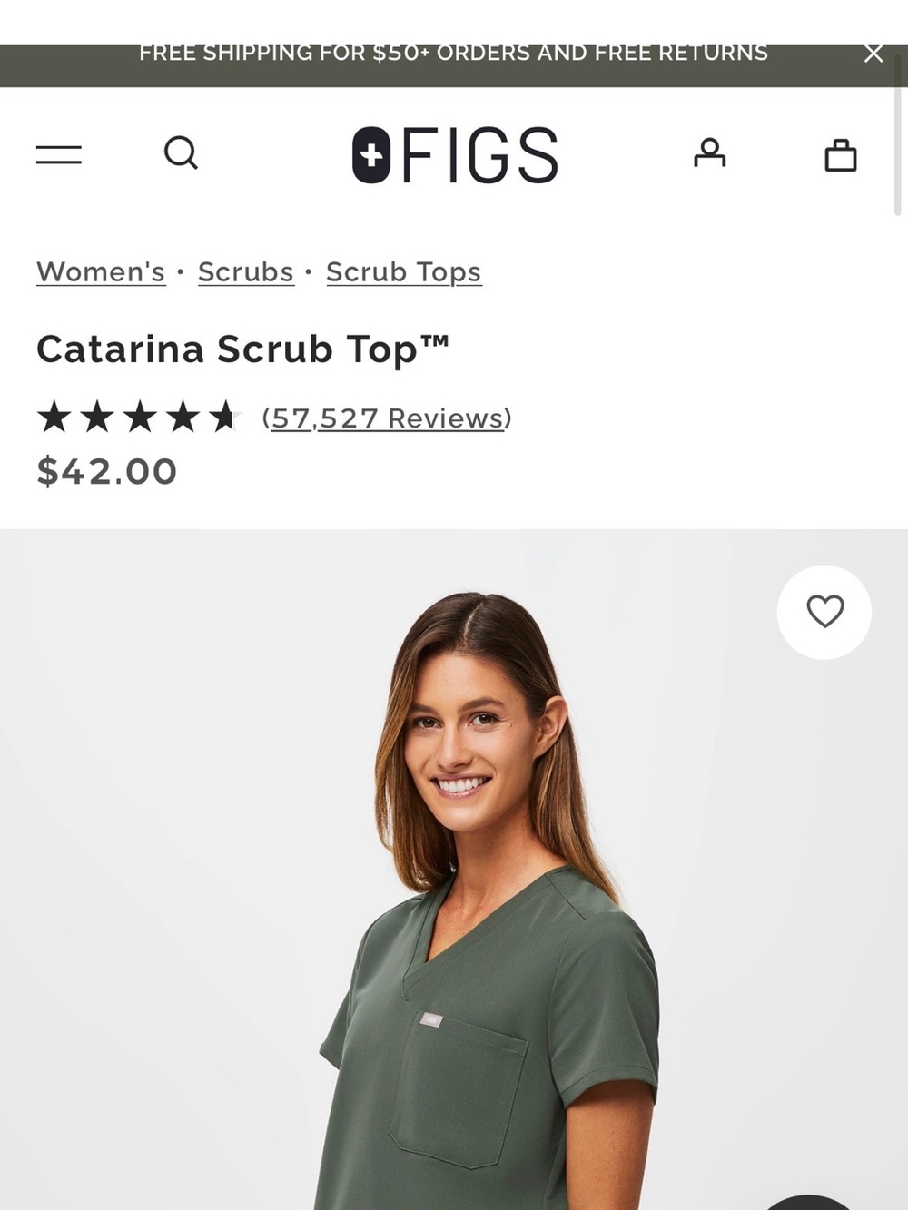 Figs Catarina Scrub Top in Olive Green